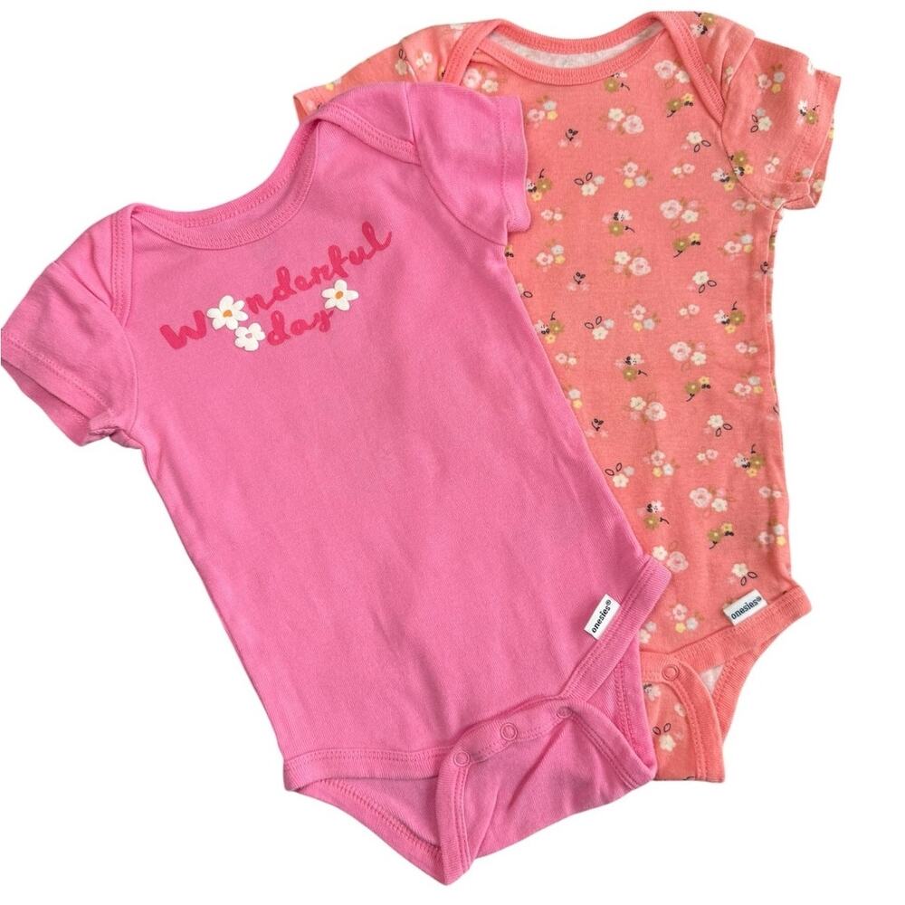 Gerber Bodysuit Bundle Baby Girl Flowers Pink Orange 6-9 Months
